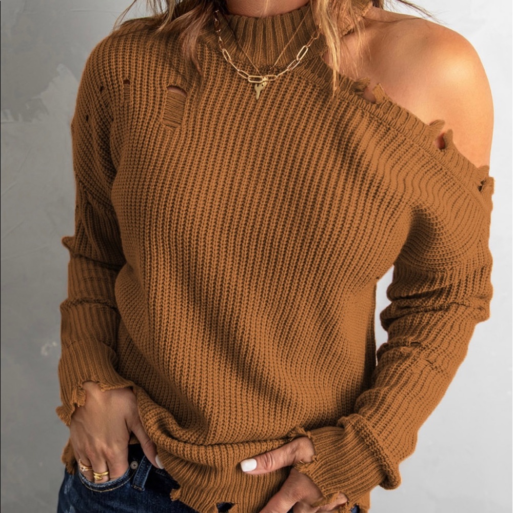 Distressed Off the shoulder knit sweater